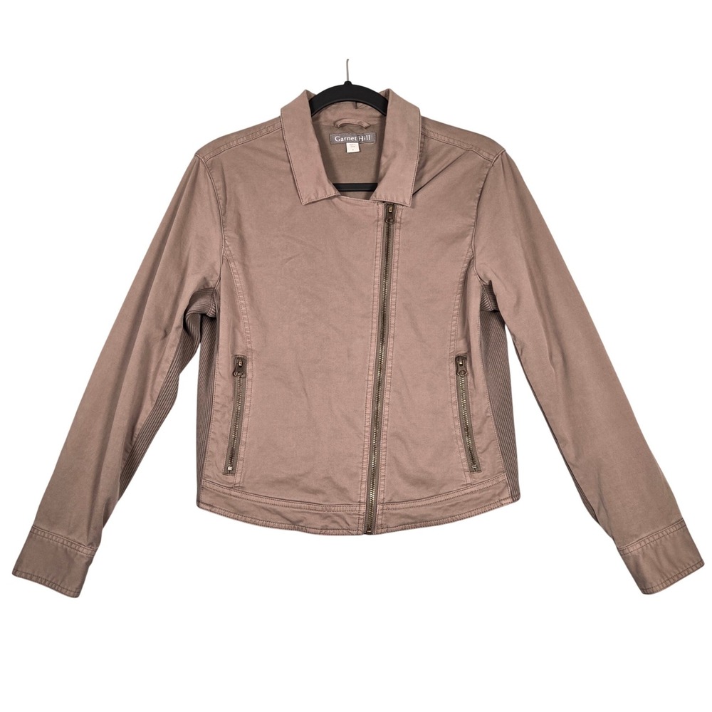 Garnet Hill Women 4 Moto Jacket Brown Asymmetric Zip Organic Cotton Ribbed